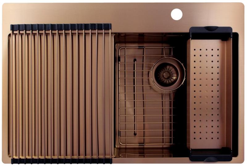 Pure.Sink Exclusivo Fregadero de cobre con zona de escurrido 78x52 cm Tapwing a la derecha PEX4078RT-62