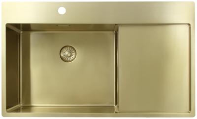 Pure.Sink Exclusivo Fregadero dorado con zona de escurrido 86x52 cm Grifo a la izquierda PEX5086LT-60