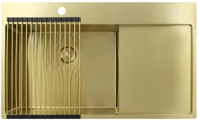 Pure.Sink Exclusivo Fregadero dorado con zona de escurrido 86x52 cm Grifo a la izquierda PEX5086LT-60