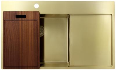 Pure.Sink Exclusivo Fregadero dorado con zona de escurrido 86x52 cm Grifo a la izquierda PEX5086LT-60