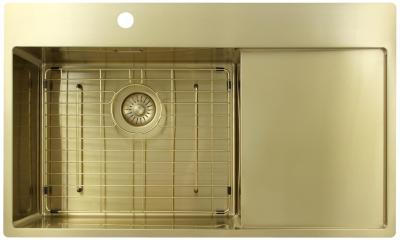 Pure.Sink Exclusivo Fregadero dorado con zona de escurrido 86x52 cm Grifo a la izquierda PEX5086LT-60