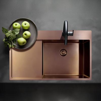 Pure.Sink Exclusivo Fregadero de cobre con área de escurrido 86x52 cm Tapwing a la izquierda PEX5086LT-62