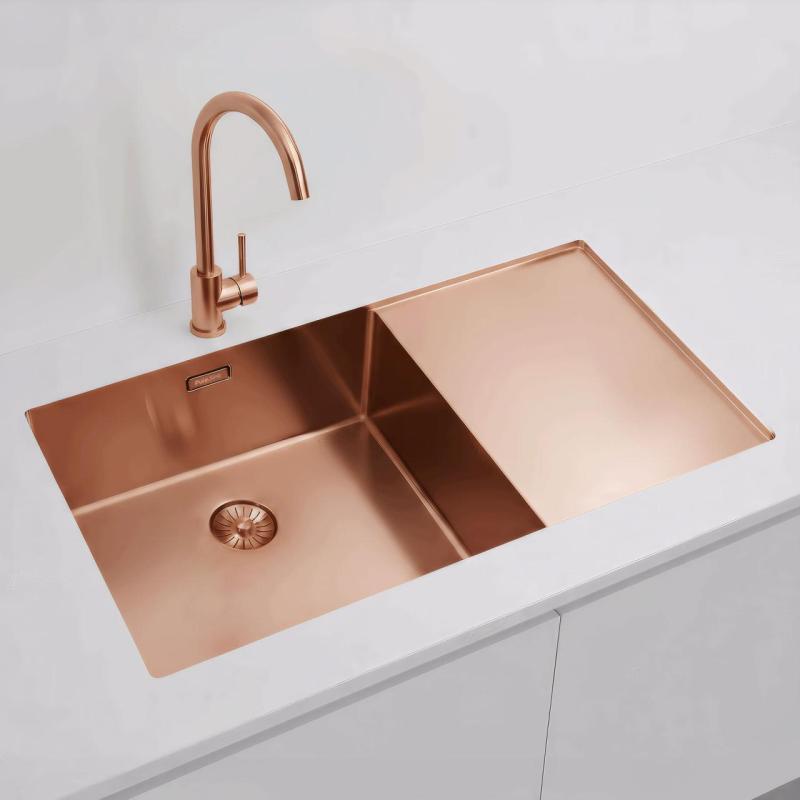 Pure.Sink Exclusivo Fregadero de cobre con área de escurrido 86x52 cm Tapwing a la izquierda PEX5086LT-62