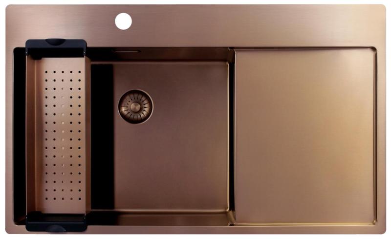 Pure.Sink Exclusivo Fregadero de cobre con área de escurrido 86x52 cm Tapwing a la izquierda PEX5086LT-62