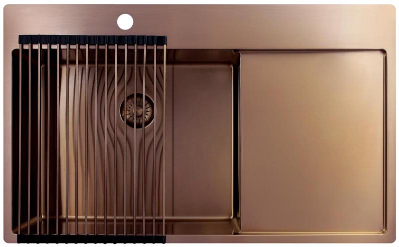 Pure.Sink Exclusivo Fregadero de cobre con área de escurrido 86x52 cm Tapwing a la izquierda PEX5086LT-62