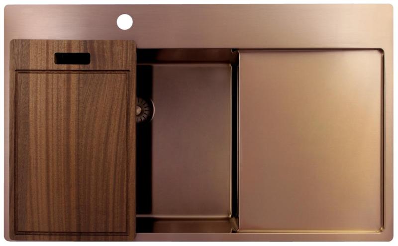 Pure.Sink Exclusivo Fregadero de cobre con área de escurrido 86x52 cm Tapwing a la izquierda PEX5086LT-62