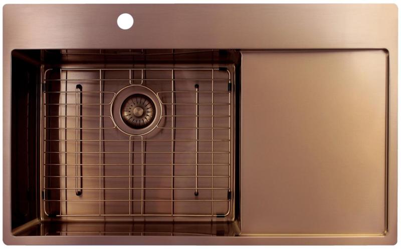 Pure.Sink Exclusivo Fregadero de cobre con área de escurrido 86x52 cm Tapwing a la izquierda PEX5086LT-62