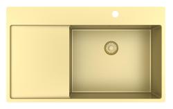 Pure.Sink Exclusivo Fregadero dorado con zona de escurrimiento 86x52 cm Tapwing a la derecha PEX5086RT-60
