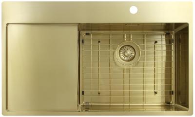 Pure.Sink Exclusivo Fregadero dorado con zona de escurrimiento 86x52 cm Tapwing a la derecha PEX5086RT-60