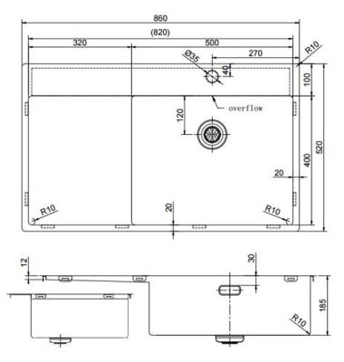 Pure.Sink Exclusivo Fregadero dorado con zona de escurrimiento 86x52 cm Tapwing a la derecha PEX5086RT-60