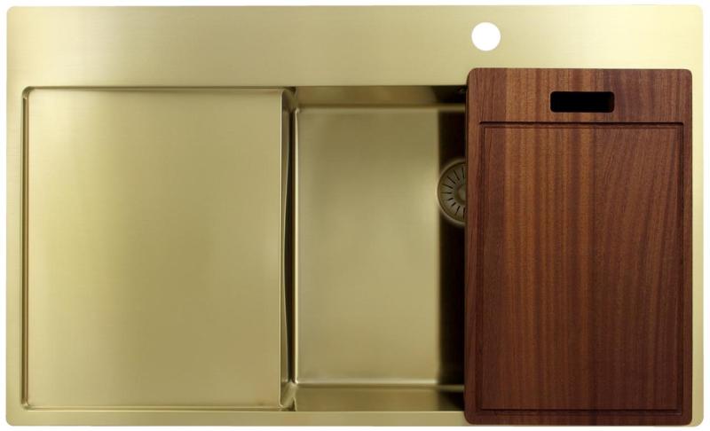 Pure.Sink Exclusivo Fregadero dorado con zona de escurrimiento 86x52 cm Tapwing a la derecha PEX5086RT-60