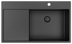 Pure.Sink Exclusivo Gun Metal fregadero con área de escurrido 86x52 cm Tapwing a la derecha PEX5086RT-61