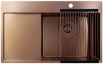 Pure.Sink Exclusivo Fregadero de cobre con zona de escurrido 86x52 cm Ala del grifo a la derecha PEX5086RT-62