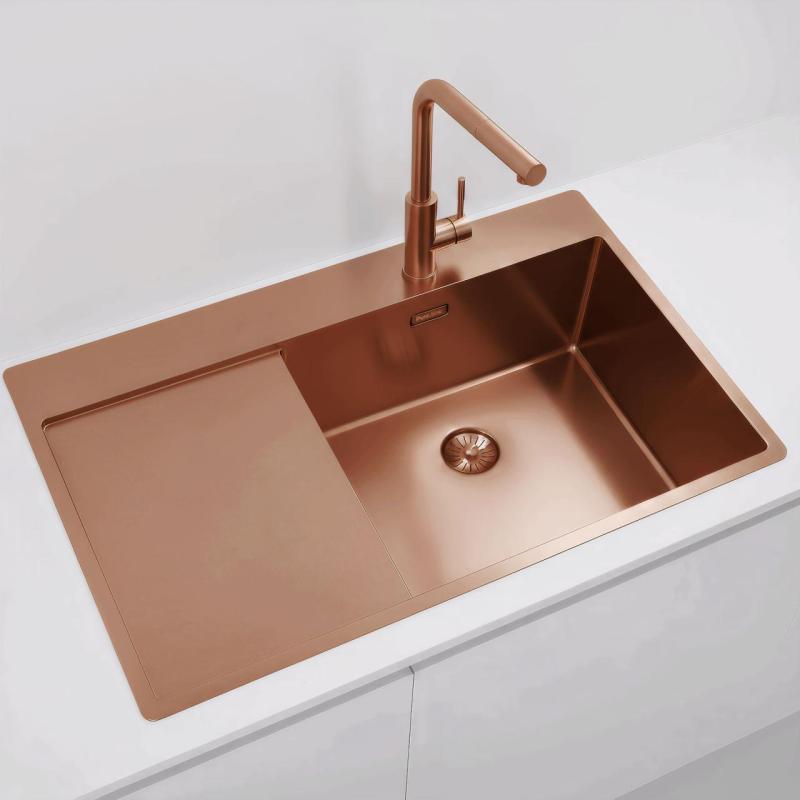 Pure.Sink Exclusivo Fregadero de cobre con zona de escurrido 86x52 cm Ala del grifo a la derecha PEX5086RT-62
