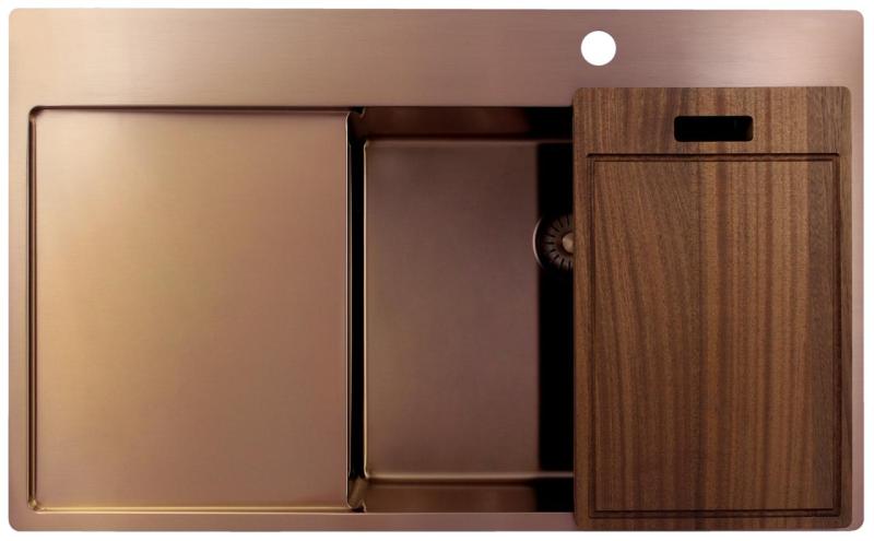Pure.Sink Exclusivo Fregadero de cobre con zona de escurrido 86x52 cm Ala del grifo a la derecha PEX5086RT-62