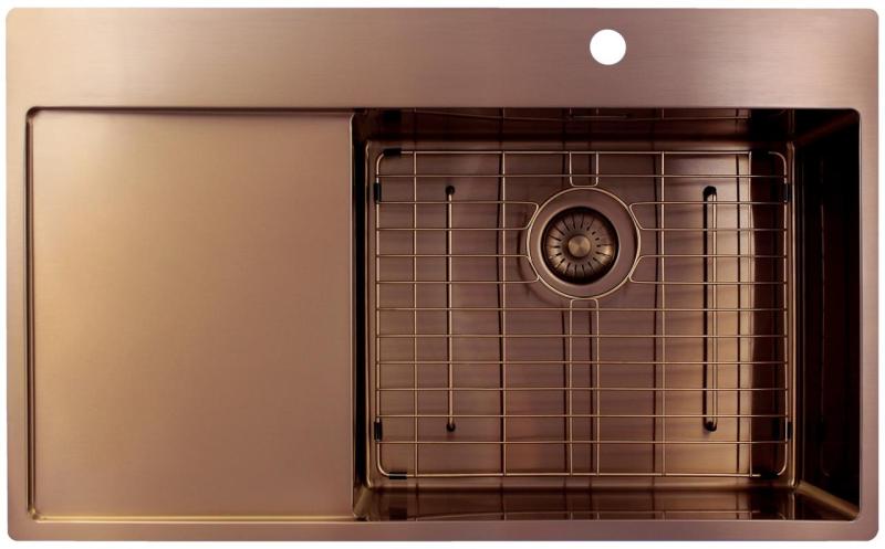 Pure.Sink Exclusivo Fregadero de cobre con zona de escurrido 86x52 cm Ala del grifo a la derecha PEX5086RT-62