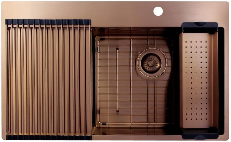 Pure.Sink Exclusivo Fregadero de cobre con zona de escurrido 86x52 cm Ala del grifo a la derecha PEX5086RT-62