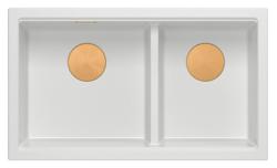 Quadri Newport II Doble Lavabo de Granito Blanco de 76x45 cm con Tapón de Cobre 1208971358