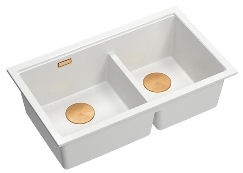 Quadri Newport II Doble Lavabo de Granito Blanco de 76x45 cm con Tapón de Cobre 1208971358