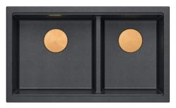 Quadri Newport II Lavabo Doble de Granito Antracita Empotrado 76x45 cm con Tapón de Cobre 1208971359