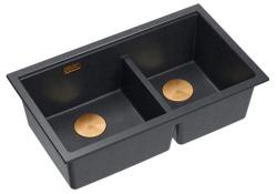 Quadri Newport II Lavabo Doble de Granito Antracita Empotrado 76x45 cm con Tapón de Cobre 1208971359