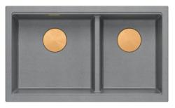 Quadri Newport II Fregadero de montaje superior de granito gris doble 76x45 cm con tapón de cobre 1208971360