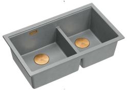 Quadri Newport II Fregadero de montaje superior de granito gris doble 76x45 cm con tapón de cobre 1208971360