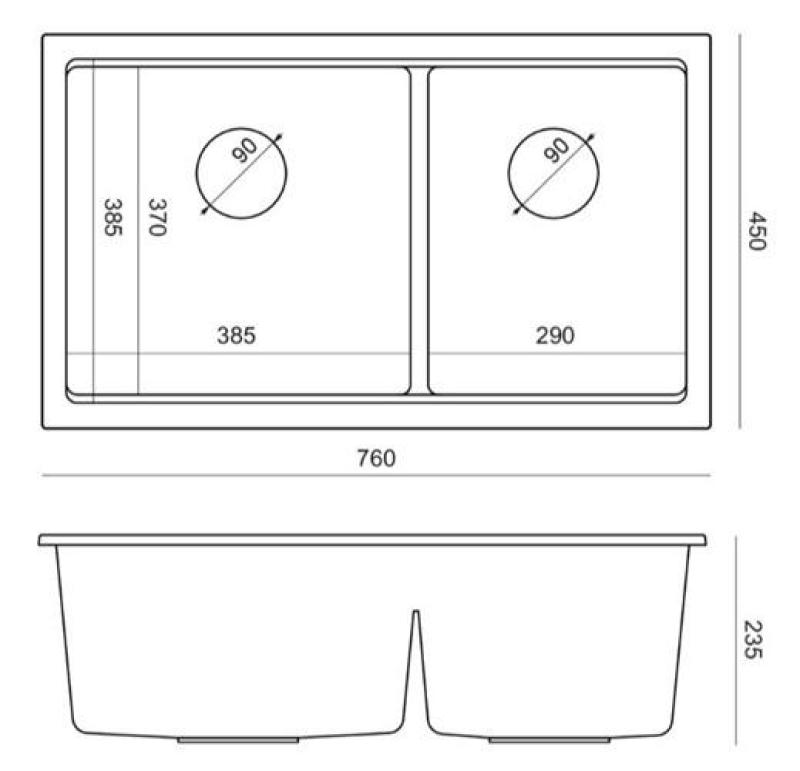 Quadri Newport II Fregadero de montaje superior de granito gris doble 76x45 cm con tapón de cobre 1208971360