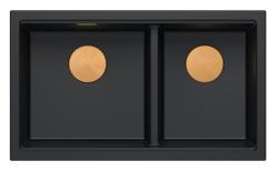 Quadri Newport II Doble Fregadero de Granito Negro Empotrado 76x45 cm con Tapón de Cobre 1208971361