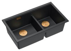 Quadri Newport II Doble Fregadero de Granito Negro Empotrado 76x45 cm con Tapón de Cobre 1208971361