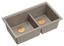 Quadri Newport II Doble Taupe Granito Fregadero de Superficie 76x45 cm con Tapón de Cobre 1208971362