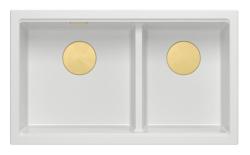 Quadri Newport II Doble Lavabo de Granito Blanco de 76x45 cm con Tapón Dorado 1208971363