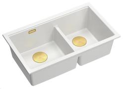 Quadri Newport II Doble Lavabo de Granito Blanco de 76x45 cm con Tapón Dorado 1208971363