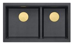 Quadri Newport II Fregadero de montaje Doble Antracita Granito 76x45 cm con tapón dorado 1208971364