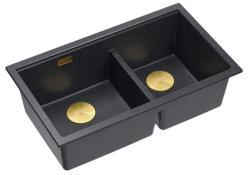 Quadri Newport II Fregadero de montaje Doble Antracita Granito 76x45 cm con tapón dorado 1208971364