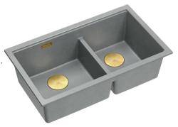 Quadri Newport II Fregadero de Granito Gris Doble de Superficie 76x45 cm con Tapón Dorado 1208971365