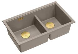 Quadri Newport II Doble Taupe Granito Fregadero de encimera 76x45 cm con tapón dorado 1208971367