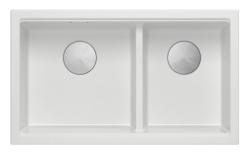 Quadri Newport II Doble Lavabo de Granito Blanco Empotrado 76x45 cm con tapón de acero inoxidable 1208971368