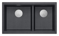 Quadri Newport II Lavabo Doble de Granito Antracita Empotrable de 76x45 cm con tapón de acero inoxidable 1208971369