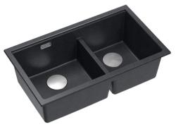 Quadri Newport II Lavabo Doble de Granito Antracita Empotrable de 76x45 cm con tapón de acero inoxidable 1208971369