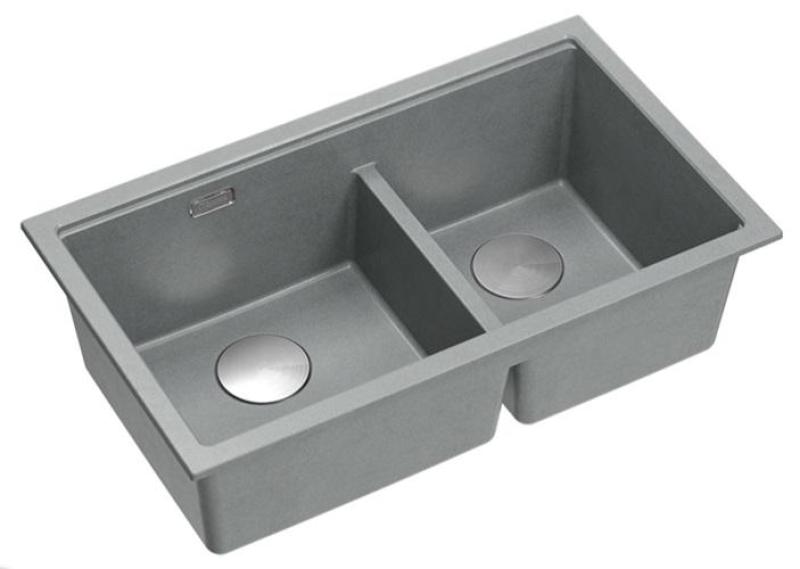 Quadri Newport II Fregadero de montaje doble de granito gris 76x45 cm con tapón de acero inoxidable 1208971370
