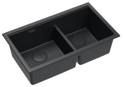 Quadri Newport II Doble Lavabo de Granito Negro Empotrado 76x45 cm con Tapón Negro 1208971371