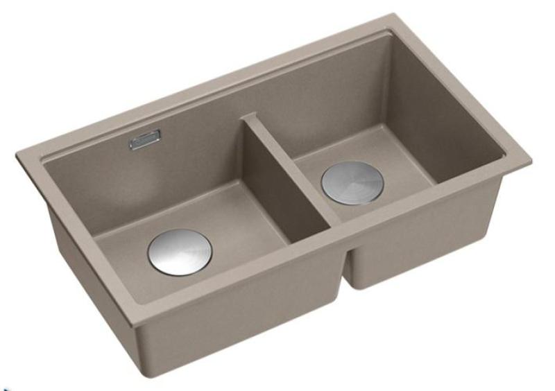 Quadri Newport II Doble Taupe Granito Fregadero de Superficie 76x45 cm con tapón de acero inoxidable 1208971372