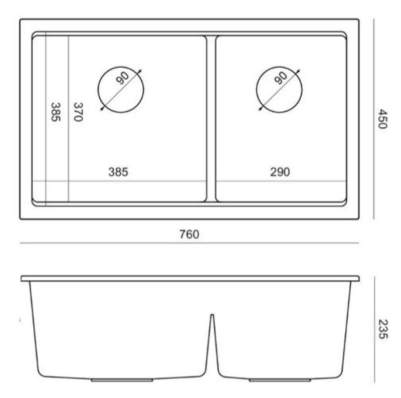 Quadri Newport II Doble Taupe Granito Fregadero Empotrado 702 x 390 mm con Tapón de Cobre 1208971377