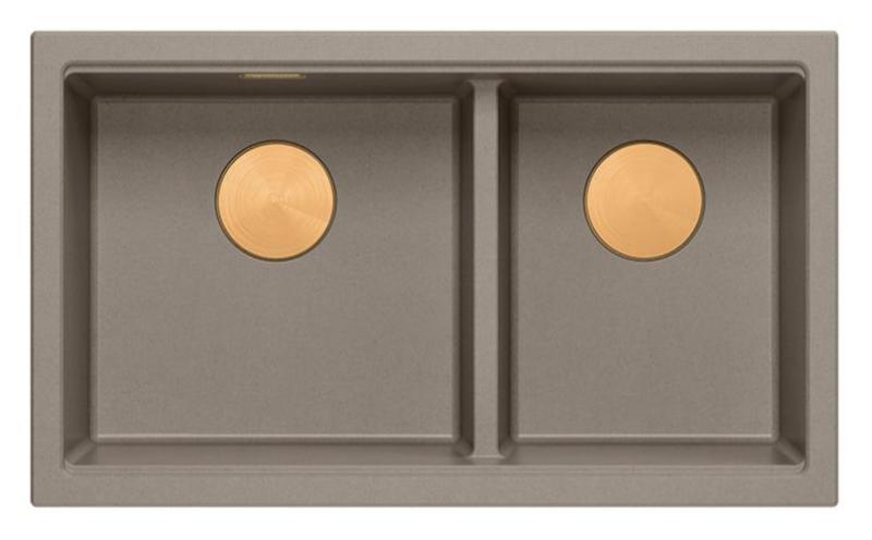 Quadri Newport II Doble Taupe Granito Fregadero Empotrado 702 x 390 mm con Tapón de Cobre 1208971377