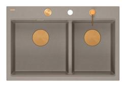 Quadri Hard Rock Doble Taupe Granito Montaje Fregadero 76x50 cm con Tapón de Cobre y Accesorios 1208971391