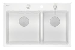 Quadri Hard Rock Doble Fregadero de Granito Blanco de 76x50 cm con tapón de acero inoxidable y accesorios 1208971398