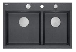 Quadri Hard Rock Doble Antracita Granito Montaje Fregadero 76x50 cm con tapón de acero inoxidable y accesorios 1208971399