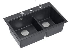 Quadri Hard Rock Doble Antracita Granito Montaje Fregadero 76x50 cm con tapón de acero inoxidable y accesorios 1208971399