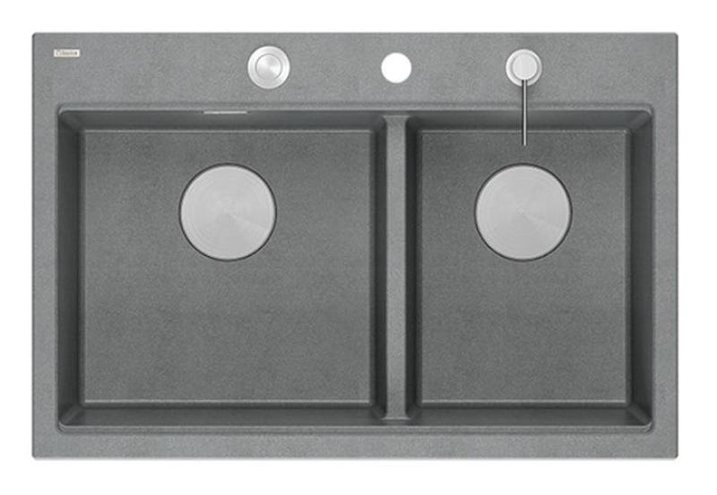 Quadri Hard Rock Doble Lavabo de Granito Gris Empotrado 76x50 cm con tapón de acero inoxidable y accesorios 1208971400